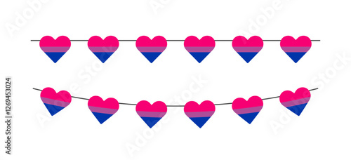 Pride month LGBT flags garlands with pennants. Vector buntings set. Footer and banner background
