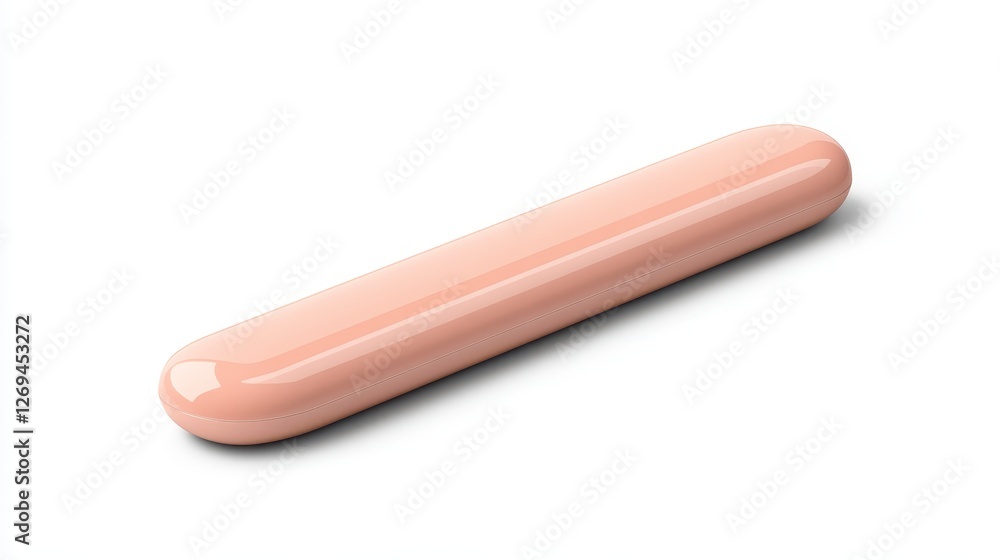 Pale pink, oblong object with a smooth, glossy finish and subtle perforations, isolated on a white background. Studio lighting illuminates the Pale pink, oblong object with a smooth, glossy finish and subtle perforations, isolated on a white background. Studio lighting illuminates the