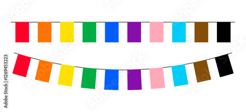 Pride month LGBT flags garlands with pennants. Vector buntings set. Footer and banner background