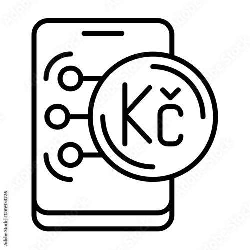 Czech Koruna Outline Style Icon Design