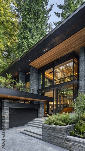 Wallpaper Mural Modern luxury house amidst a forest for sale. Architecture for residential real estate Torontodigital.ca