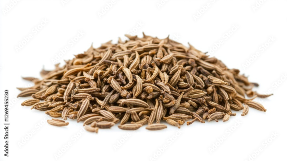 Heap of dried cumin seeds on white background Heap of dried cumin seeds on white background