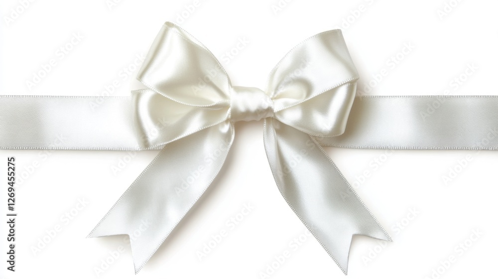 Elegant white satin ribbon bow with long tails on clean background Elegant white satin ribbon bow with long tails on clean background