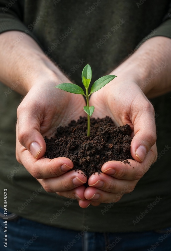 Person holding seedling in hands, nurturing, caring, indoor environment Person holding seedling in hands, nurturing, caring, indoor environment