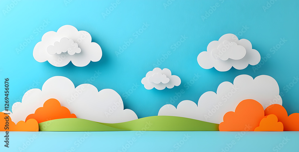 Landscape with mountains and sea waves in paper cut style Landscape with mountains and sea waves in paper cut style