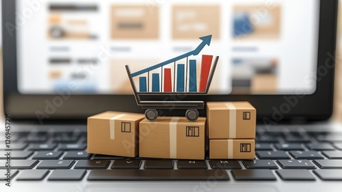 E-commerce growth concept with shopping cart and packages