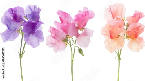 Wallpaper Mural Three sweet pea blossoms, pastel colors, white background, floral arrangement, perfect for greeting cards Torontodigital.ca
