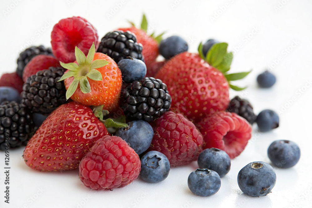 Berry Burst: A vibrant and tantalizing assortment of fresh berries, bursting with juicy color and natural sweetness. The arrangement features strawberries, raspberries, blackberries, and blueberries. Berry Burst: A vibrant and tantalizing assortment of fresh berries, bursting with juicy color and natural sweetness. The arrangement features strawberries, raspberries, blackberries, and blueberries.