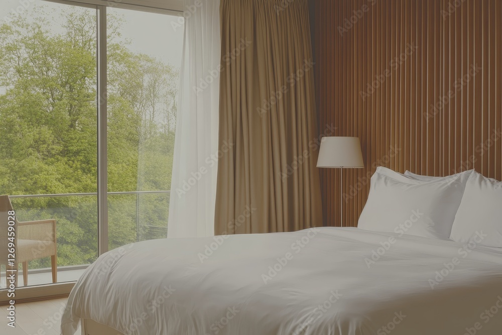 Fototapeta premium Modern Minimalist Bedroom with Large Window and Natural Light