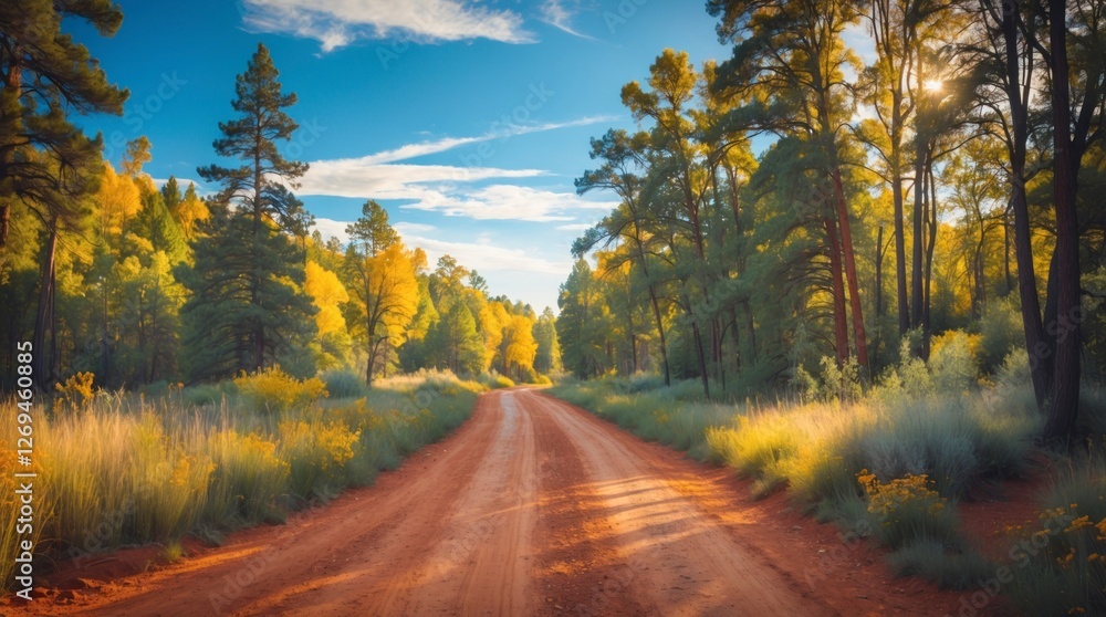 Fototapeta premium Scenic Autumn Road Through Forest Landscape