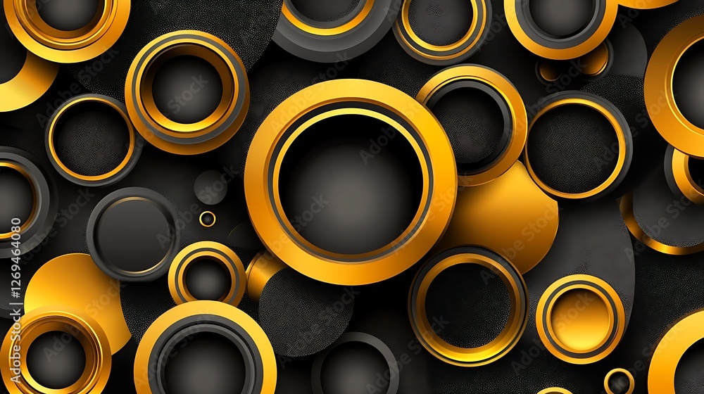 A Black Patterned Backdrop with Stylish Gold Circles and Minimalist Abstract Design A Black Patterned Backdrop with Stylish Gold Circles and Minimalist Abstract Design