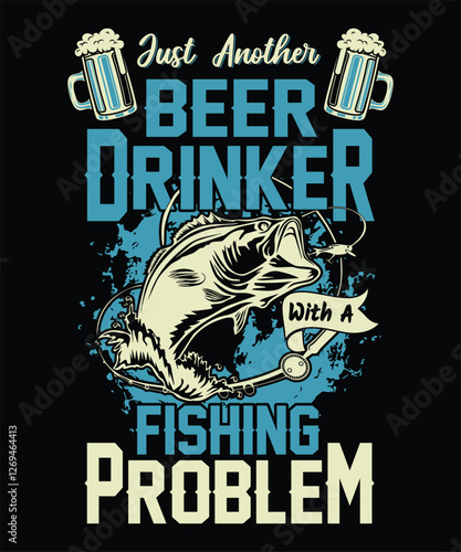 Fishing t-shirt design bear drinker with a fishing problem