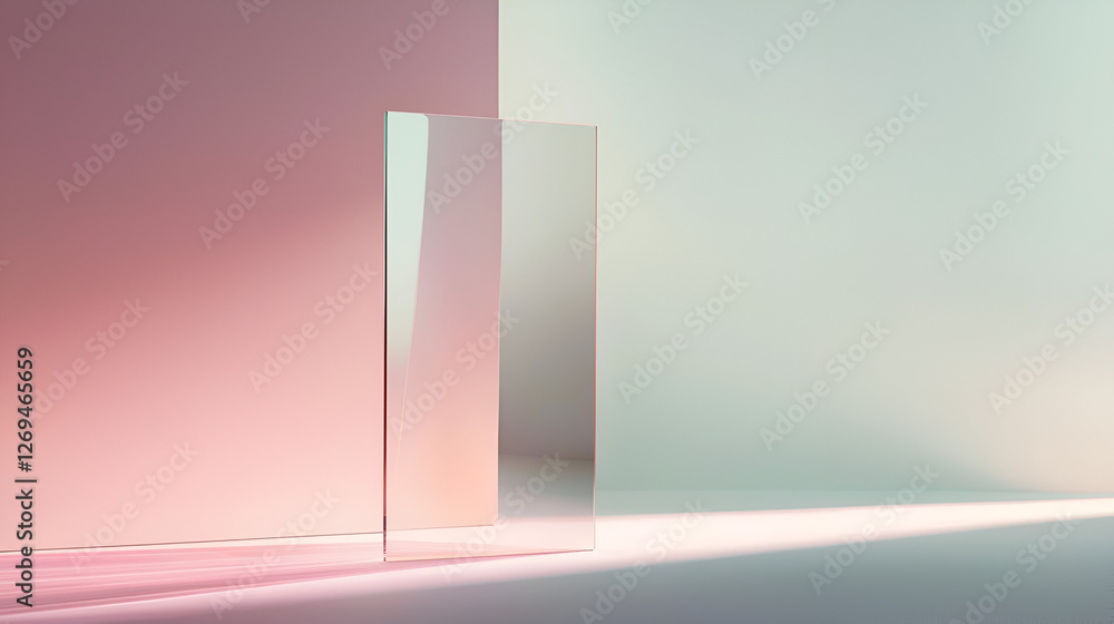 Abstract composition featuring glass planes, soft light, and pastel colors creating a serene visual. Abstract composition featuring glass planes, soft light, and pastel colors creating a serene visual.