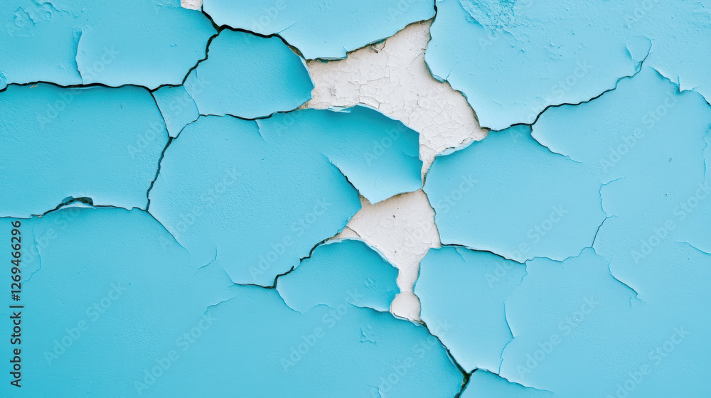 Cracked turquoise paint on an aged wall surface creating abstract textured patterns for vintage design Cracked turquoise paint on an aged wall surface creating abstract textured patterns for vintage design