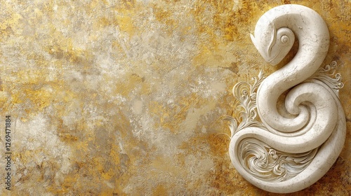 Elegant Large Marble Statue of Serpent Figure Against Golden Background