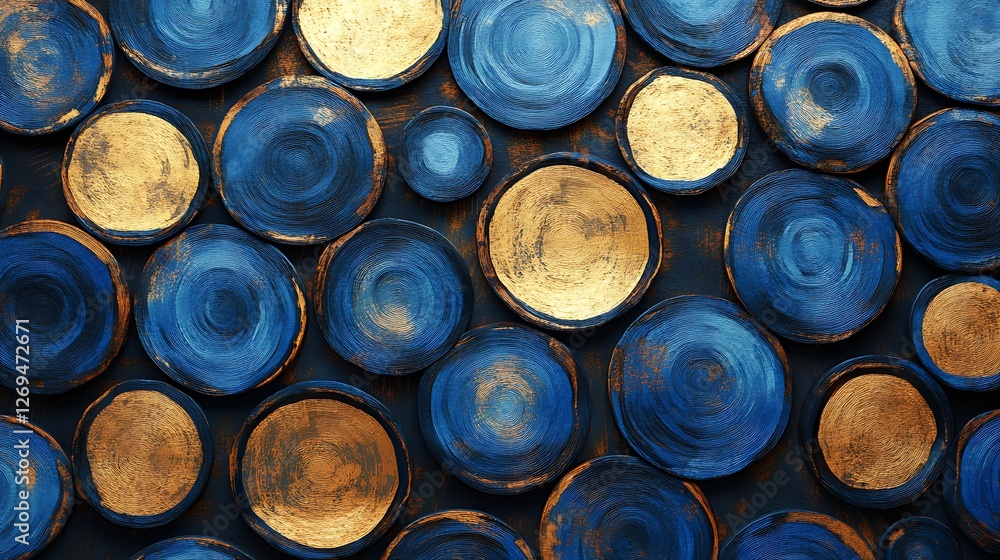 A Stylish Blue Geometric Background with Elegant Abstract Golden Circles and Subtle Light Effects A Stylish Blue Geometric Background with Elegant Abstract Golden Circles and Subtle Light Effects