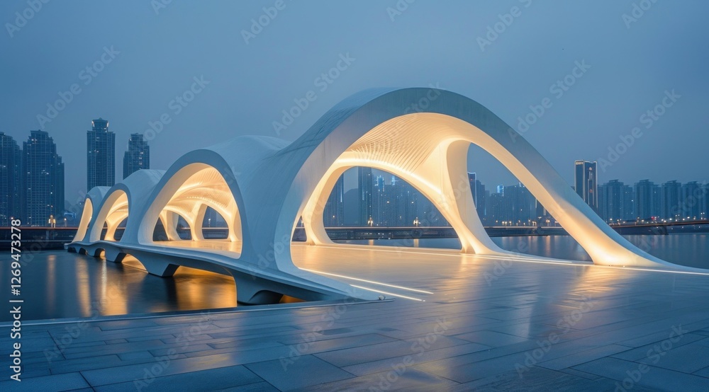 Obraz premium Modern White Bridge at Dusk