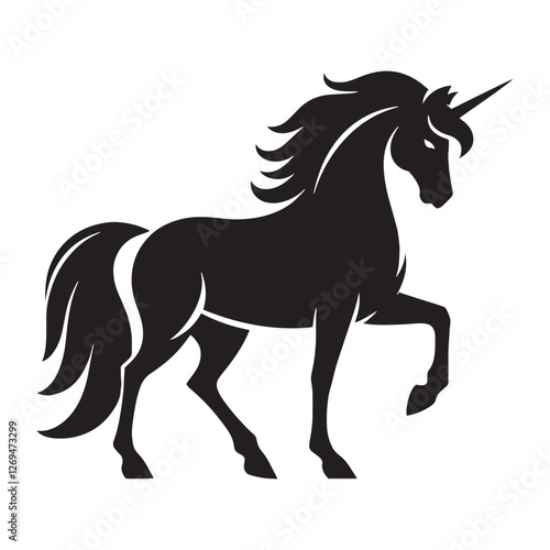 Unicorn silhouette prancing with pure elegance - Unicorn illustration - Minimalist Unicorn vector - Mythical creature silhouette
