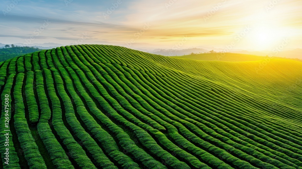 Coffee Agriculture Concept, Aerial View of Coffee Fields Arranged in Geometric Patterns at Sunrise Coffee Agriculture Concept, Aerial View of Coffee Fields Arranged in Geometric Patterns at Sunrise