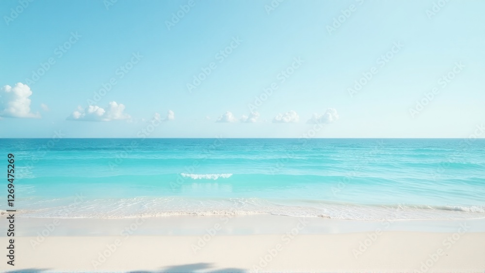 Serene Turquoise Ocean Beach Landscape - Calm Sea Waves and White Sand Serene Turquoise Ocean Beach Landscape - Calm Sea Waves and White Sand
