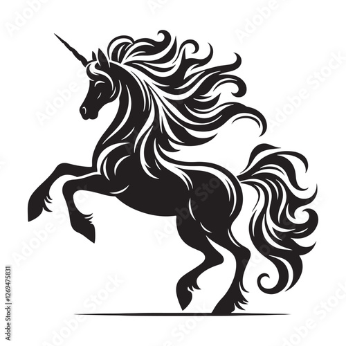 Unicorn silhouette, a rare jewel of legends - Unicorn illustration - Minimalist Unicorn vector - Mythical creature silhouette
