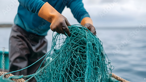 fisherman skillfully casts sustainable net into ocean