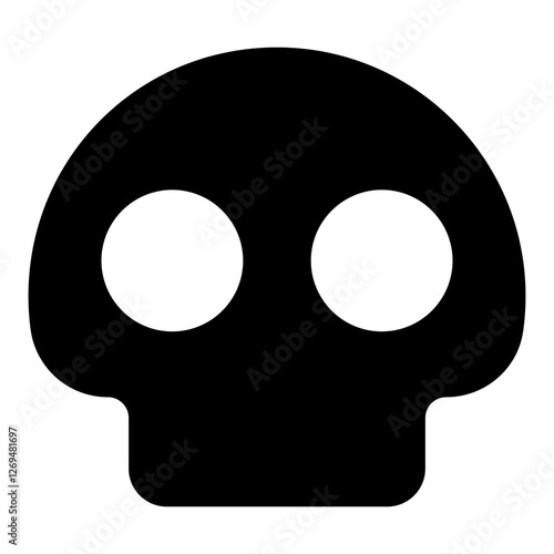 A black and white icon of a simplified skull symbolizing danger death toxicity or warning.