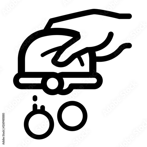 A black and white icon of a hand taking the last coins from an empty wallet symbolizing financial struggle poverty low savings or economic hardship.