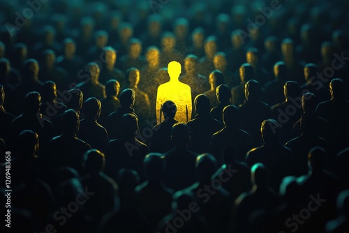One Shining Figure Among A Crowd Of Silhouettes
