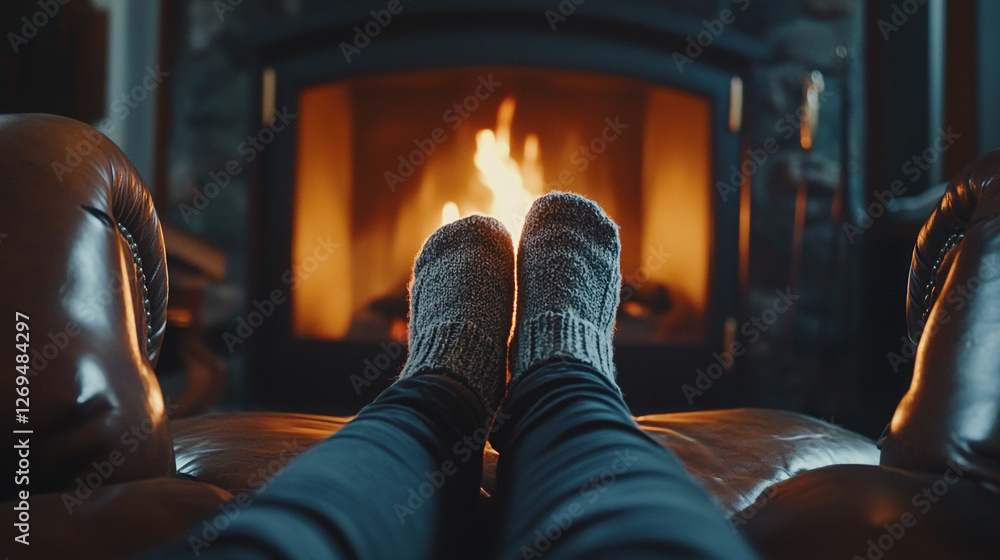 Cozy afternoon of relaxation during National Napping Day by the warm fireplace Cozy afternoon of relaxation during National Napping Day by the warm fireplace