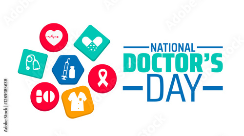 National Doctor’s Day background banner or poster design template. observed every year in March. Holiday concept. Use to any Template, card, poster, placard, template.