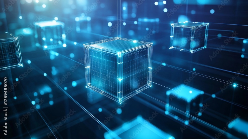 Futuristic digital block technology with interconnected metaverse cubes and ai advancements Futuristic digital block technology with interconnected metaverse cubes and ai advancements