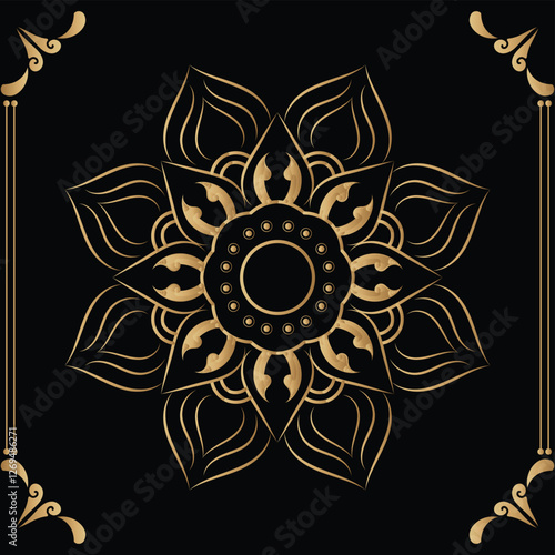 Luxury mandala design black background in gold color