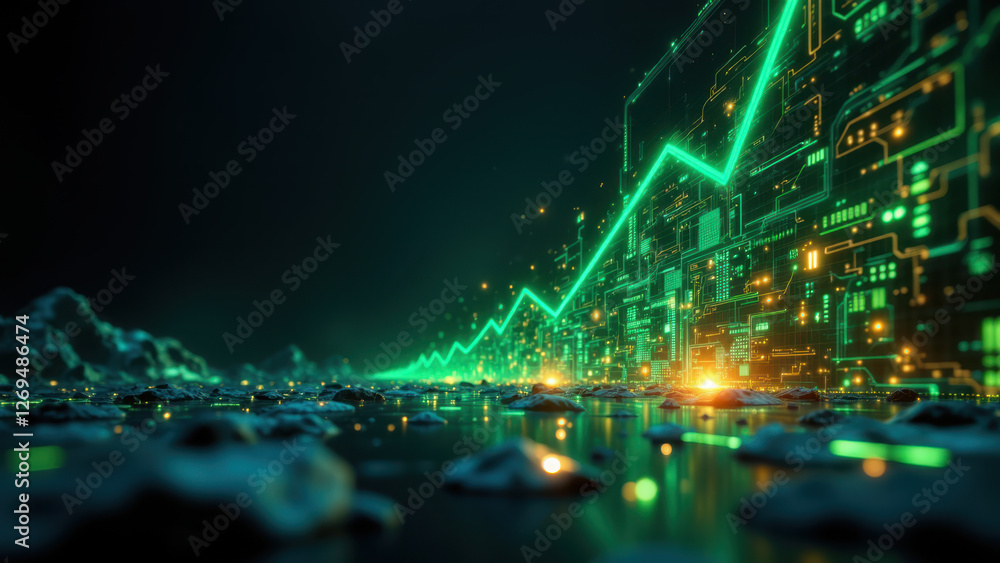 Financial growth depicted with digital interface design elements. Financial growth depicted with digital interface design elements.