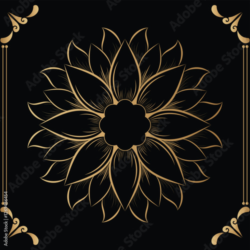 Luxury mandala design black background in gold color