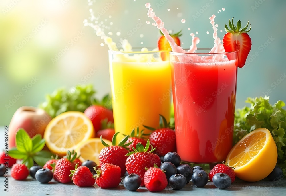 Glasses of pomegranate, grapefruit, orange juice on wooden background. Refreshments and summer drinks.
Glasses of pomegranate, grapefruit, orange juice on wooden background. Refreshments and summer drinks.