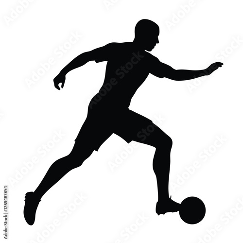 A black silhouette of a football striker preparing to take a powerful shot. 