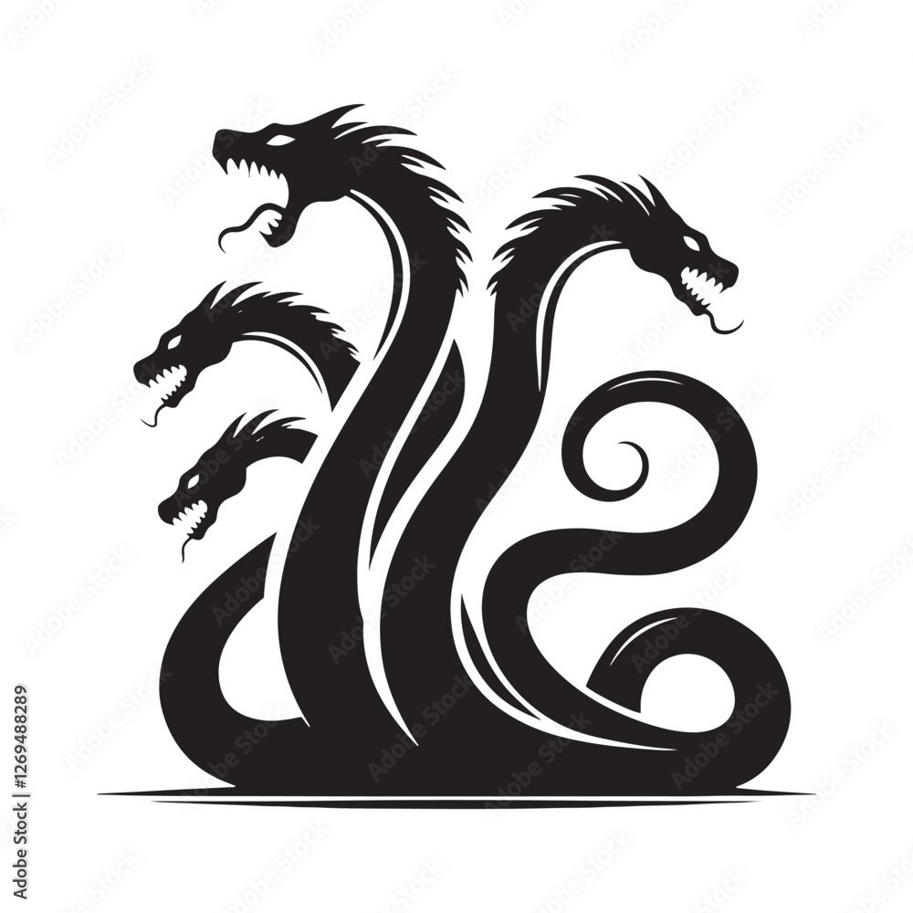 Hydra silhouette, the embodiment of monstrous myth - Hydra illustration - Minimalist Hydra vector - Mythical creature silhouette
Hydra silhouette, the embodiment of monstrous myth - Hydra illustration - Minimalist Hydra vector - Mythical creature silhouette