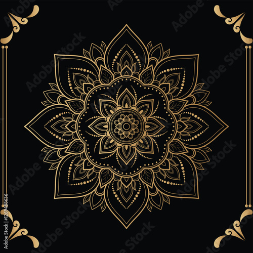 Luxury mandala design black background in gold color