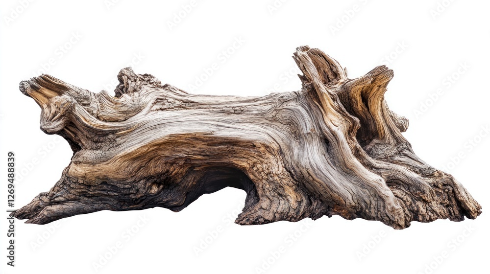 Weathered tree stump, isolated on white, rustic texture, nature background, design element Weathered tree stump, isolated on white, rustic texture, nature background, design element