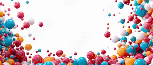 Abstract background of colorful bubbles with flying spheres or balloons copying space. Multicolored rainbow matte and glossy balls of different sizes on a white background