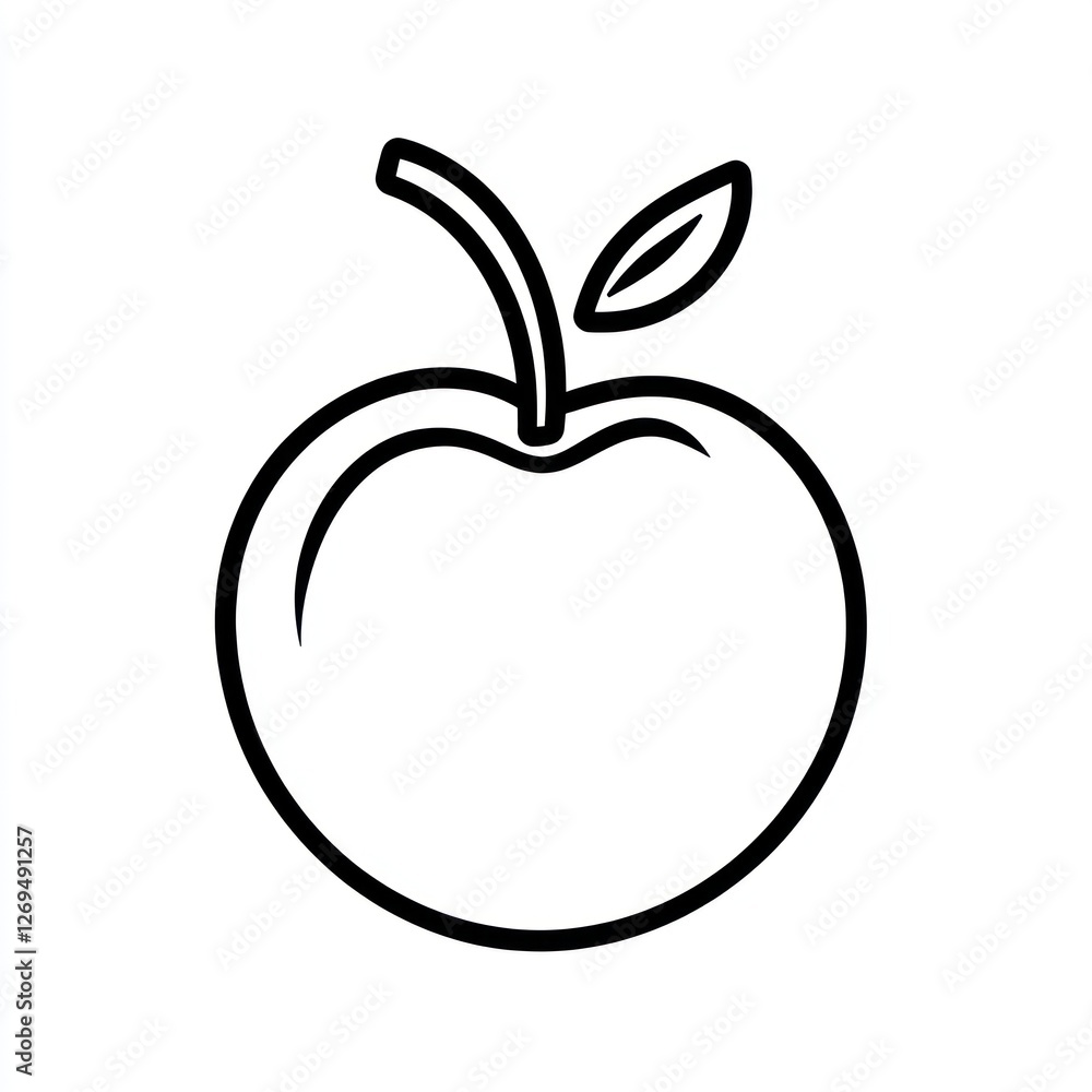 Simple apple line drawing, isolated, white background, healthy food icon Simple apple line drawing, isolated, white background, healthy food icon