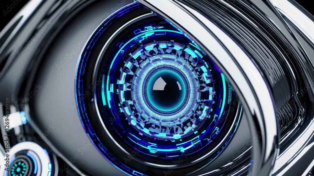 Tech eye with integrated digital elements, glowing Tech eye with integrated digital elements, glowing