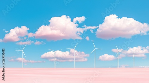 Wind turbines generating clean energy open field landscape clear sky aerial view sustainability focus photo