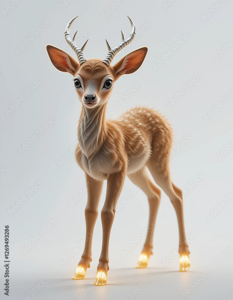 Fototapeta premium Baby Ceryneian Hind with Silver-Tipped Antlers and Glowing Hooves