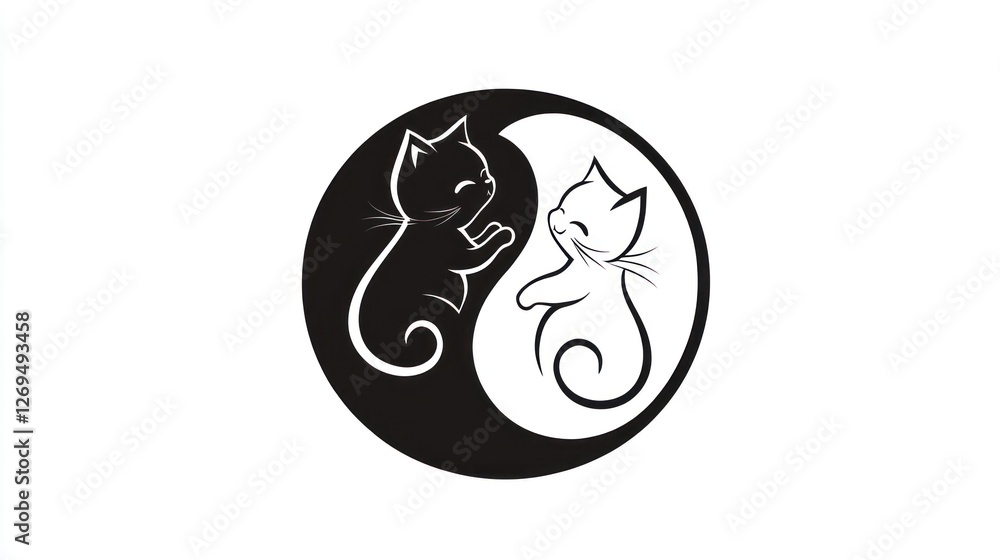 Yin Yang Cats Graphic Design; Black and White Kittens in Balance; Suitable for prints or decor. Yin Yang Cats Graphic Design; Black and White Kittens in Balance; Suitable for prints or decor.