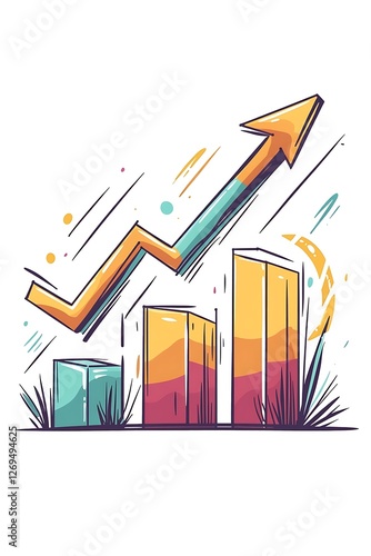 Dynamic Chart Ascends Vigorously Showing Upward Growth with Linear Lines on a White Plane