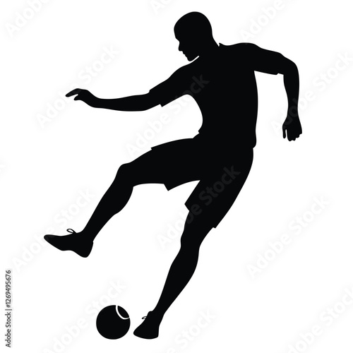 A black silhouette of a football striker preparing to take a powerful shot. 