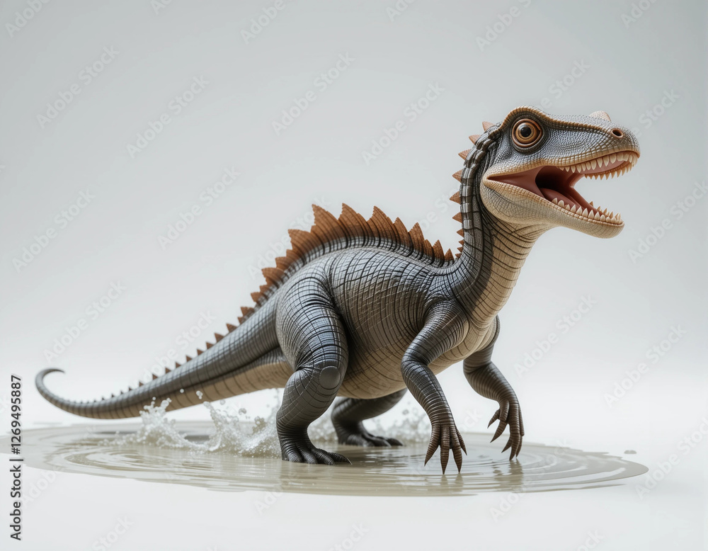 Obraz premium Baby Spinosaurus Wading Through Shallow, Imaginary Water 