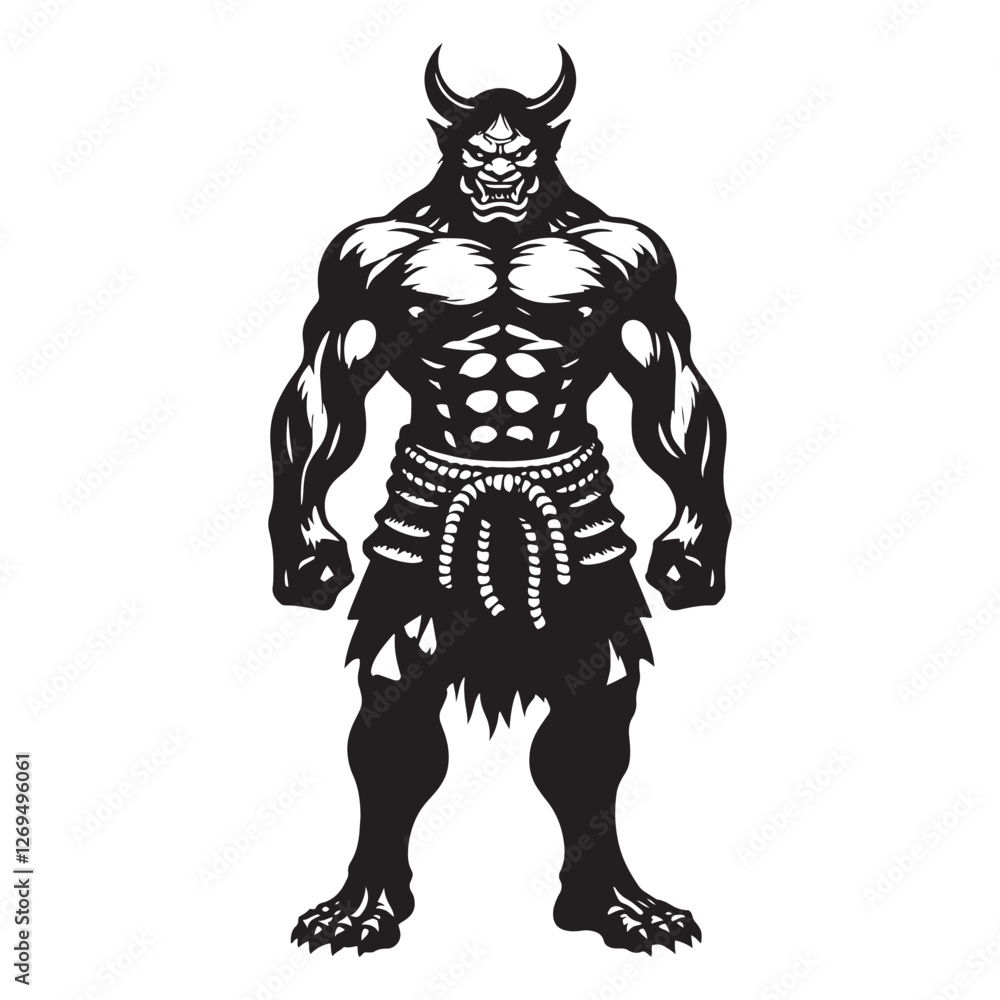 Fototapeta premium Oni silhouette, an ancient demon feared for generations - Oni illustration - Minimalist Oni vector - Mythical creature silhouette 